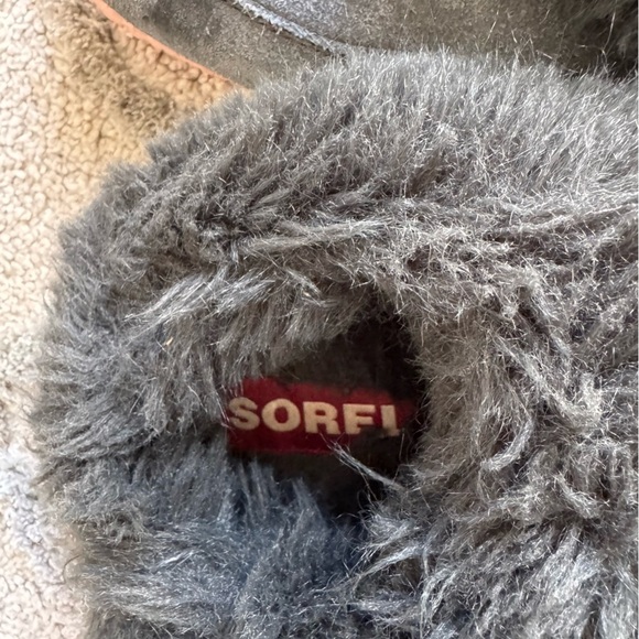 SOREL slippers GO COFFEE RUN gray leather faux fur slip on slides shoes 8 - Picture 6 of 12